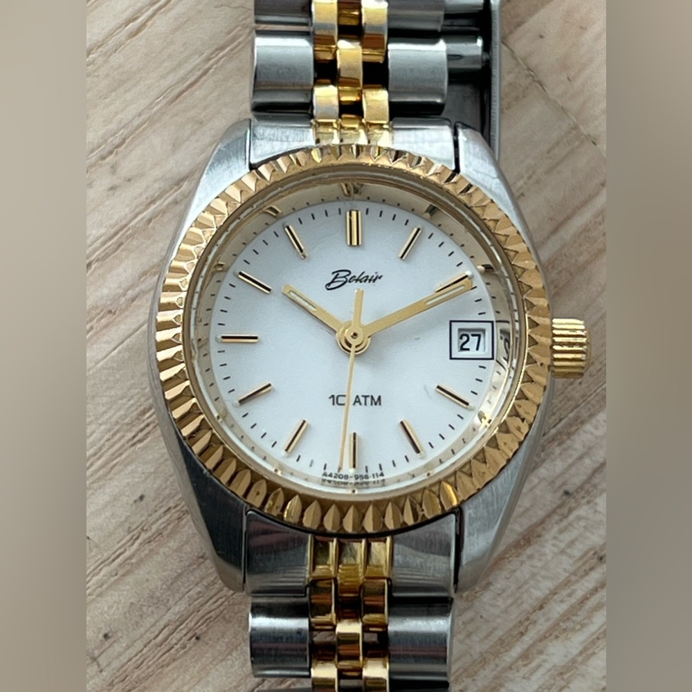 Belair Ladies Watch RARE Vintage Two Tone Bracelet White Dial Date Window